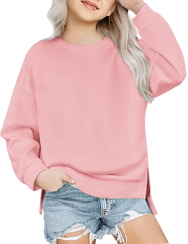 Image of Arshiner Girls Crewneck Sweatshirt Long Sleeve Pullover Tops Drop Shoulder Sweatshirts Side Split