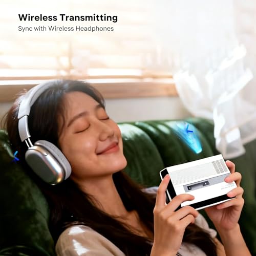 Denash Kassettenspieler, Tragbarer Bluetooth-Kassetten-Digital-Konverter mit Integriertem Lautsprecher und Kopfhöreranschluss, um Klassische Kassetten Noch Einmal zu Erleben und Neuen