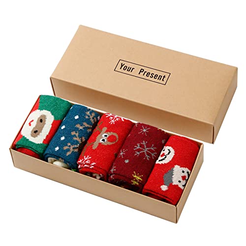 Diealles Shine Chaussette Femme, 5 Paires Chaussettes de Noël Femme, Chaussettes en Coton de Noël, Socquettes Coffret Cadeau en Coton pour Fille
