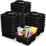 Geelin 24 Pcs Plastic Storage Caddy Bulk, 3 Compartment Stackable Utility Caddies with Handles,portable Classroom Storage Bins for Kids Kindergarten Schools Craft Supplies (Black)
