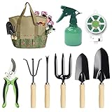 Juego de herramientas de 17 piezas: El juego de jardín incluye tijeras para flores, paleta, rastrillo, cultivador, pala, pulverizador, cuerda para plantas, bolsa de almacenamiento de tela de jardín resistente, 8 piezas de mariposa.