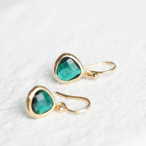 Dainty Simulated Green Emerald Dangle Earrings, 14k Gold-Plated Hypoallergenic, Lightweight Crystal Drops, Minimalist May Birthstone Jewelry by MJLULU - Image 8