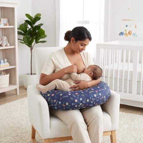 Image of ๐๐ข๐ฆ๐ ๐๐ฅ Nursing Pillow for Breastfeeding Newborn Baby | C-Shape Feeding Pillow with Removable Cotton Cover | Tummy Time, Propping & Sitting Support | Baby Feeding Pillow for Mother (BLUE-PLANT)