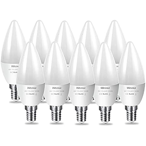WEDNA E14 LED Candle Bulbs, 6W (Equivalent to 50W) C37 SES Small Edison Screw LED Bulbs, 600 Lumen, 3000K Warm White, Non-Dimmable, 10 Pack Cover