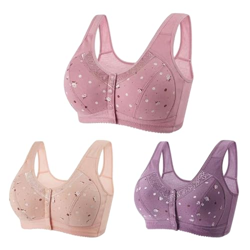 3Pcs Front Fastening Bras for Women UK Sale Clearance Non Wired Support Sports Bras Wireless Full Coverage Push Up Comfy Wide Straps Everyday Bra Bralettes Gathering and Breathable Underwear Bra S-4XL