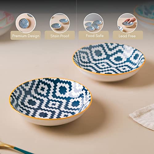 Image of Nestasia Ceramic Round Snack Plate Set of 4 (5.5 Inch Each) - Floral Dahi Bhalla Plate for Serving Chaat, Halwa, Chakna, & Desserts | Microwave & Dishwasher Safe Small Plate (Navy Blue)