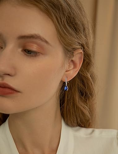 Women's Solitaire Earrings Sterling Silver Pear Shaped Brilliant Cut Birthstone Jewelry2