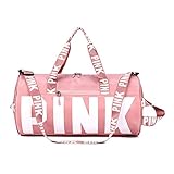 Sports Gym Bag Large Capacity Travel Duffel Bag Sport Shoes Bag with Wet Pocket Compartment for Men and Women Lightweight Multiple Colors PINK Logo (Pink)