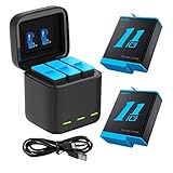 TELESIN Baterías para GoPro Hero 11/10/9 Cargador, Caja de Almacenamiento de batería con Cargador de 3 Canales con 2 baterías Recargables de Iones de Litio para GoPro Hero 10 9 (Cargador + 2 batería)