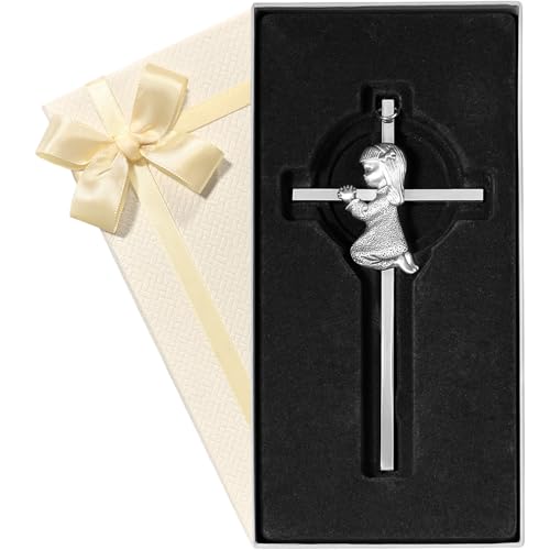 Baby Wall Cross Baptism Gifts for Girl, 6-inch Silver Praying Catholic Girls Baptism Crosses for Christening, First Holy Communion & Baby Dedication Gifts, Baptismal Cross Newborn Nursery Decor by Tryuunion - Used condition - US$11.24