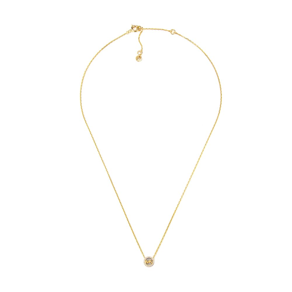 Michael Kors Women's Premium Kors MK Gold-Tone Sterling Silver Logo Pendant Necklace, MKC1726CZ710
