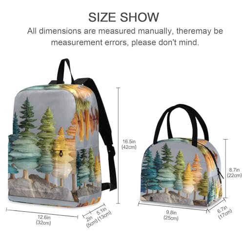 Trees Art Print Backpack Set with Lunch Bag, Large Capacity Travel Backpacks and Lunch Box Insulated for Commute Hiking Picnic2