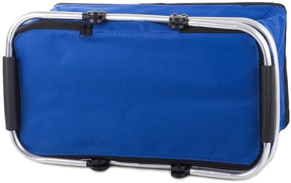 Cestino Termico Picnic, Pieghevole Portatile Pranzo Aperto, Cesto Gite Mare Montagna Parco, Caldo Freddo Alimenti Bevande Lungo, Comfort Maniglie Cerniera Fondo Rigido Anti Scivolo (BLU)