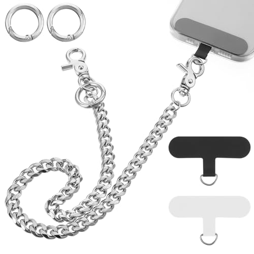 Handy-Sicherheitsgurt, Diebstahlschutz, Edelstahl, Anti-Diebstahl, für Handyhülle, mit Kette, Mehrzweck-Hosenkette für Damen, Herren, Geldbörsen, Schlüssel, Schwarz und Weiß, 2 Pads und 1 Handy-Sicherheitsgurt, Diebstahlschutz, Edelstahl, Anti-Diebstahl, für Handyhülle, mit Kette, Mehrzweck-Hosenkette für Damen, Herren, Geldbörsen, Schlüssel, Schwarz und Weiß, 2 Pads und 1