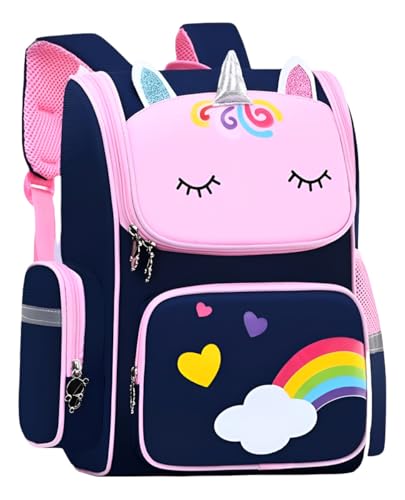 Mochila Escolar Infantil Unicórnio Tamanho Grande Impermeável Cores Vibrantes para Meninas (Azul)
