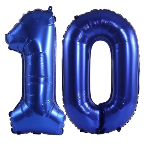 Image of Number 10 Balloon Foil Mylar Balloons for Birthday Party Decoration (Navy Blue, 32 Inch)