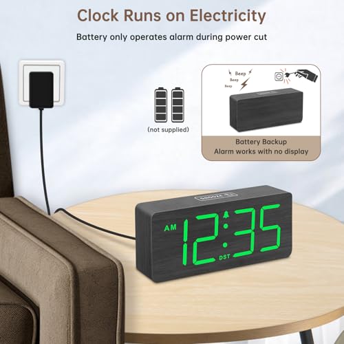 Image of DreamSky Wooden Digital Alarm Clock for Bedroom with Large Numbers | Desk Clocks for Living Room Office, Loud Alarm for Heavy Sleepers Adults, Volume Control, Dimmer, DST, Wood Decor (Plug-in)