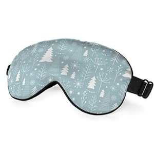 Pine Snowflakes Silk Eye Mask Sleep Mask Snow Winter Christmas Pattern Blue Eye Mask with Adjustable Strap Lightweight for Women Work Travel Night Sleep