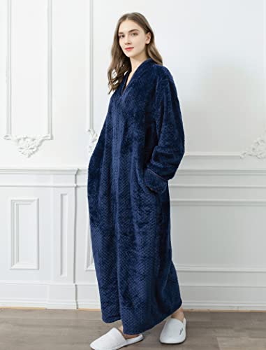 Locachy Women's Flannel Zip Warm Robe Cozy Fluffy Long Bathrobe Housecoats Nightgown Sleepwear4