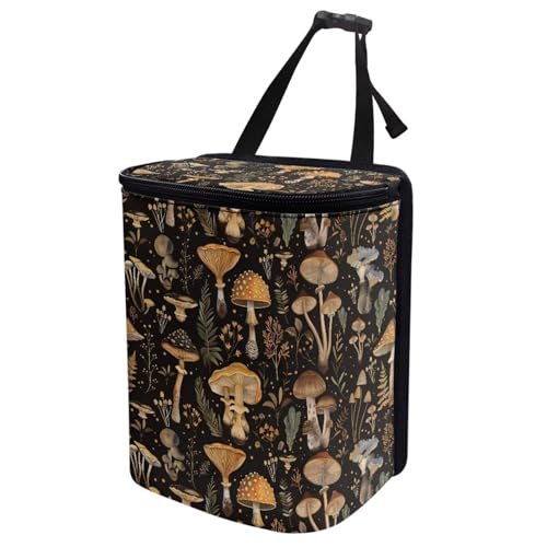 Image of Talayituse Mushroom Leaf Print Car Trash Can, Portable Auto Garbage Bin Multifunctional Vehicle Interior Accessories with Adjustable Straps Universal Fit Truck SUV Sedan