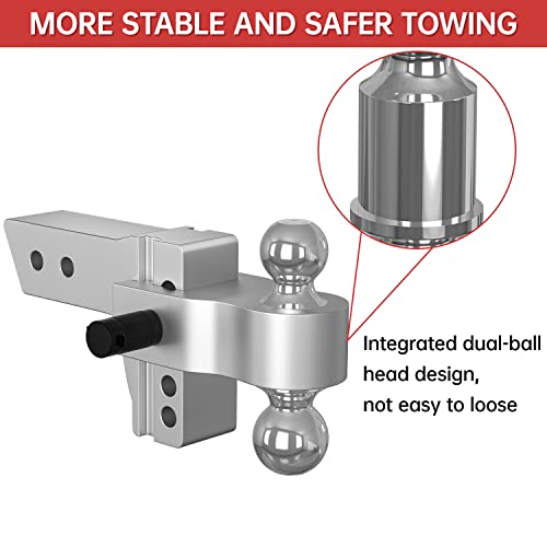 Adjustable Trailer Hitch, Fits 2.5 Inch Receiver, 4 Inch Drop Hitch, 18,500 Lbs Gtw, Aluminum Forged Shank, 2 Inch & 2-5/16 Inch Balls, Towing Hitch For Heavy Duty Truck With Double Lock Pins #TOP2