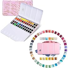 Paul Rubens Artist Watercolor Paint Set,48 Vibrant Colors in Portable Box&48 Colors Glitter Metallic Paints