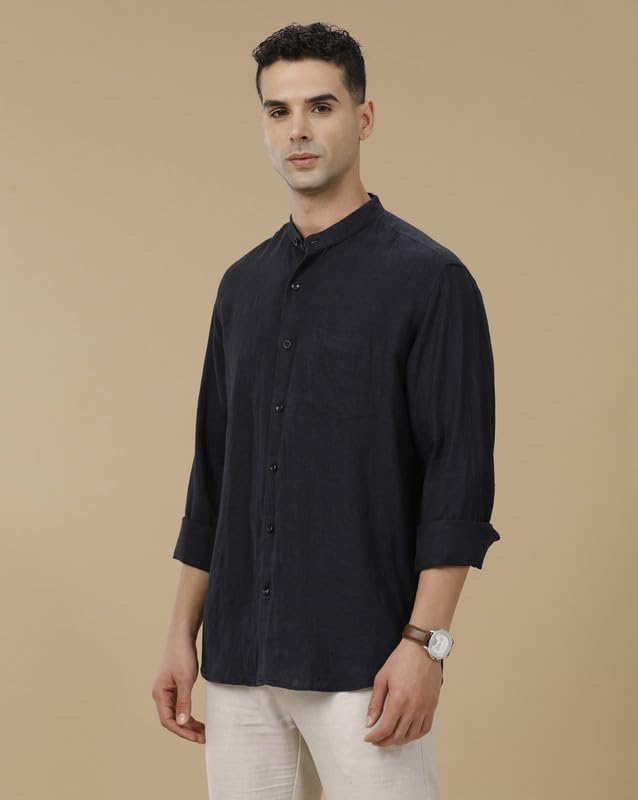 Image of Linen Club Men's Pure Linen Chambray Contemporary Fit Full Sleeve Casual Shirt