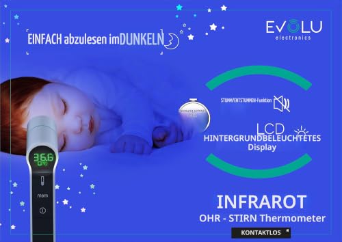EVOLU Fieberthermometer für Babys, Kinder und Erwachsene Kontaktlos NON CONTACT INFAROT...