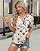 IECCP Blouses for Women Dressy Casual Fall Short Sleeve Tops Summer Trendy V-Neck T-Shirts Ladies Tunics to Wear with Leggings (Apricot Black Floral,L)