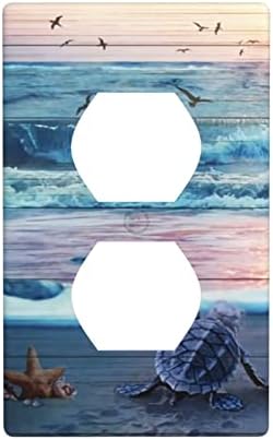 Sea Beach Wave Turtle 1 Gang Electrical Duplex Outlet Covers Decorative Single Receptacle Plug Wall Plate Faceplate Life Art Painting Teal Blue Ocean Theme for Bedroom Office Decoration Artwork