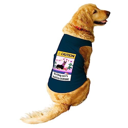 Image of Ruse Can't Hold the Licker Printed Dog Round Neck Sleeveless Vest Tank T-Shirt /Tees Apparel /Clothes /Tees Gift for Dogs (Navy /L (Desi /Stray, Doberman etc.)