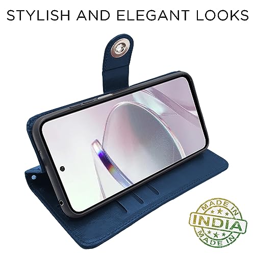 Image of Pikkme Mi Redmi 12 5G / Poco M6 Pro 5G Flip Cover Leather Finish | Inside TPU | Wallet Stand and Shock Proof | Button Flip Case for Mi Redmi 12 5G / Poco M6 Pro 5G (Blue)