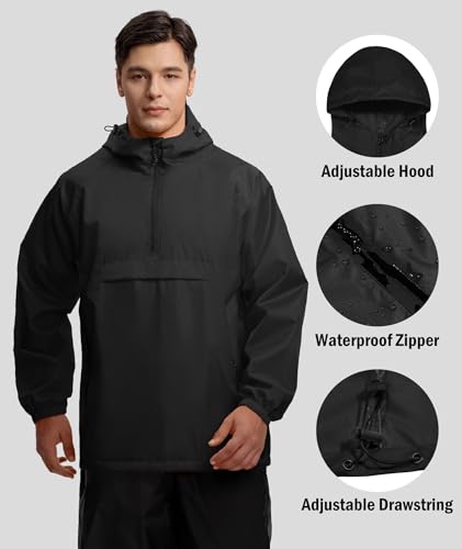 SWISSWELL Men's Rain Jacket Waterproof Lightweight Packable Pullover Windbreaker with Hood for Travel Hiking Golf4