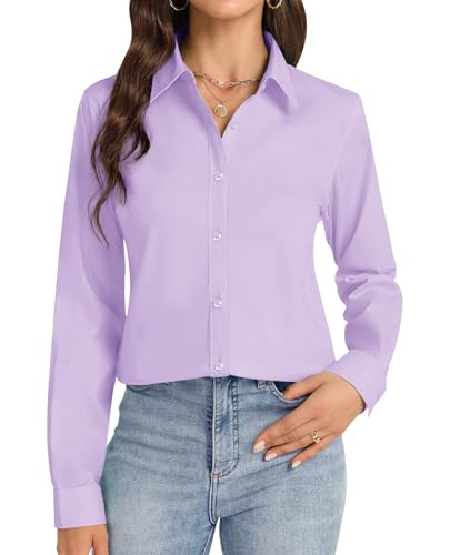 Image of J.VER Button Down Shirts for Women Stretch Collared Long Sleeve Dress Shirt | Business Casual, for Work Office, Meetings, Dinner, Dates, Travel, Leisure, Elegant, Workout, Social Gathering, Commute