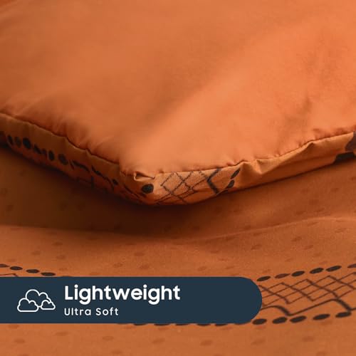Image of Wake In Cloud - Boho Comforter Set, Farmhouse Bohemian Western Aztec Neutral Aesthetic, Soft Lightweight Bedding, 3 Pieces, Burnt Orange, Queen Size