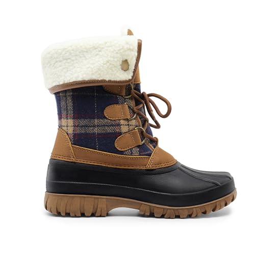 DREAM PAIRS Womens Winter Snow Duck Boots,Waterproof Mid Calf Anti-slip Stability Lace Up Faux Fur Lining Warm Cozy Boots Outdoor Supportive Insole,Size 9,Tan,DWUMSB2520