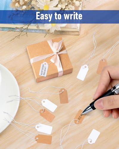 Caianwin 200 Stück Mini Preisschilder Anhänger mit Elastische Kordel, 26 x 13mm Etiketten Anhänger, Weiß Kleinen Hängeetiketten für Schmuck Display