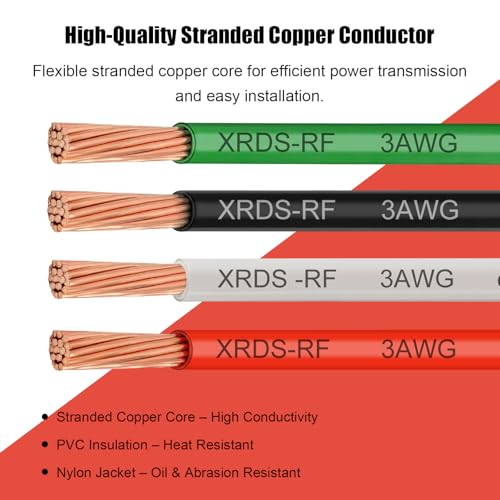 Image of XRDS -RF 3 Gauge THHN Wire, 100FT Red Stranded Copper Electrical Wire, 600V, Heat & Oil Resistant, Nylon Sheath Building Wire for Indoor /Outdoor Use
