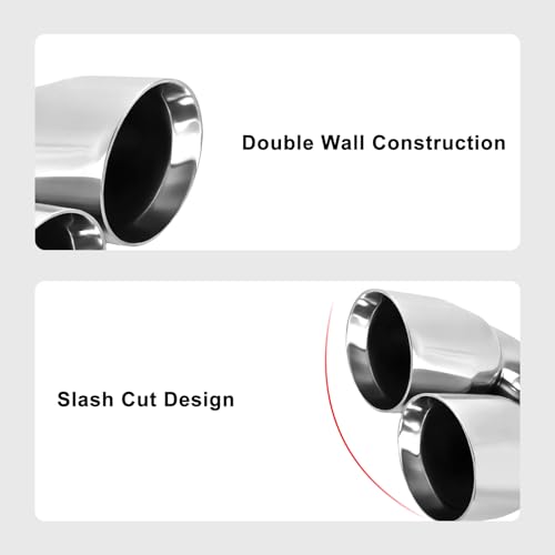 Image of MuHize 3 Inch Inlet Dual Exhaust Tips, 3 inch Outlet 9.5 inch Long Y Tail Pipe
