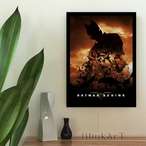 Image of BLINKART Batman Begins (2005) Movie Poster Frame 12x18 Inch | Premium 300 GSM Paper Wall Print | Vintage Film Artwork for Home, Bedroom, Living Room, Office | Framed Photo Decor