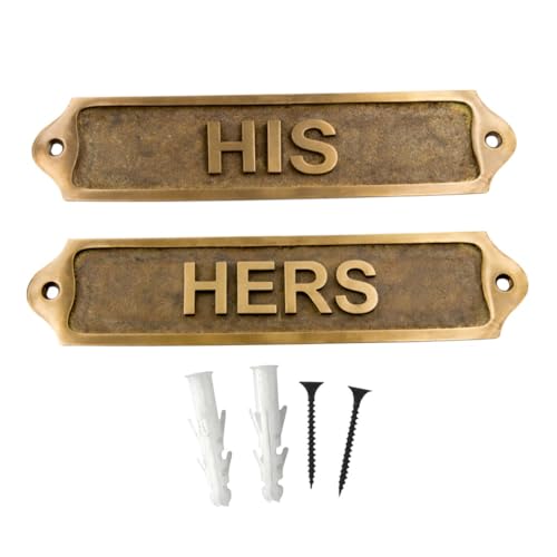 HIS/HERS Antique Vintage Door & Wall Plaque Sign | Classic Engraved Metal Couple Room Sign with Screws for Bathroom Bedroom Home Decor | 21.5 x 4.5 cm | HIS/HERS