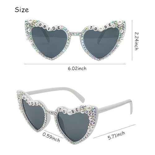 Delphinus Bridal Sunglasses, Heart-Shaped Glasses Bride's Gift White Pearl and Rhinestone Glasses for Singles Parties2
