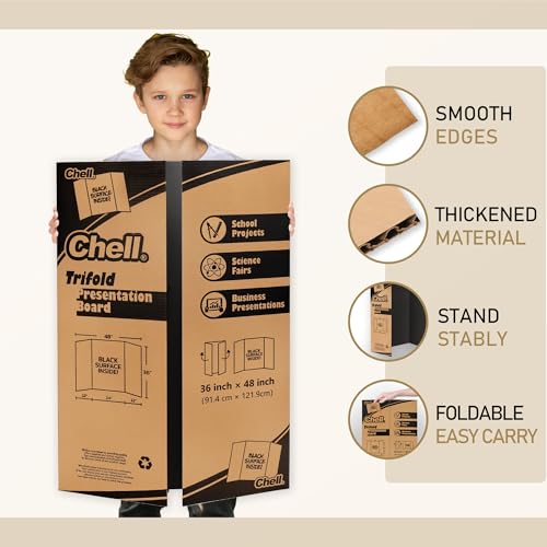 chell 3634 x 4834 large trifold poster board 2 pack black corrugated project boards for science fair school projects event displays and business presentations
