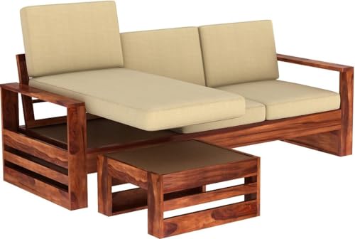 Image of Sheesham Solid Wood L-Shape Sofa for Living Room (L-Shape) (Teak)