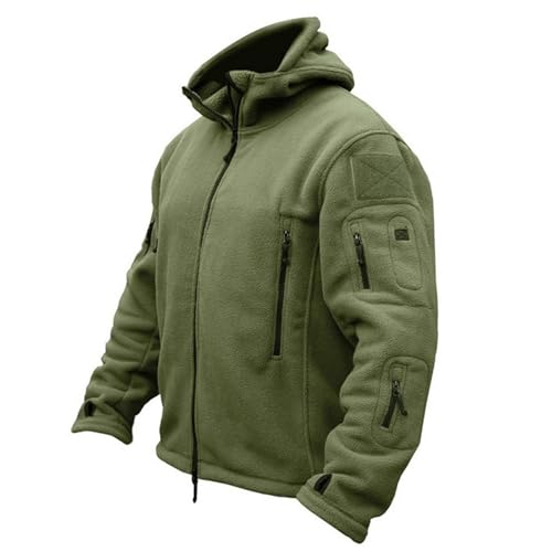 Herren Fleecejacke Military Outdoor Winddichte Jacke mit Kapuze Outdoor Fleecejacken für Herren L-4XL (001 Grün, L)