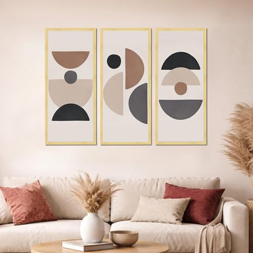 Image of PAINTINGMANTRA Abstract Geometric Framed Wall Art Set of 3 | Modern Boho Minimal Wall Decor |Engineered Wood Frame Art for Living Room, Bedroom & Office, 8.9x18.9 Inch