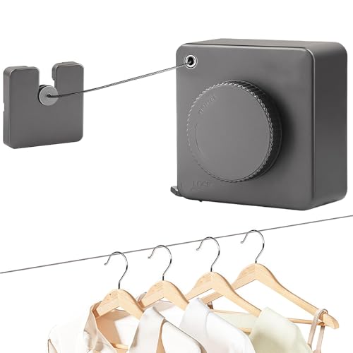 Retractable Washing Line, Clothes Lines Indoor & Outdoor, Non-Sagging Outside Clothesline 16.7 Ft, Wall Mounted Extendable Washing Line, Heavy Duty Extendable Laundry Line