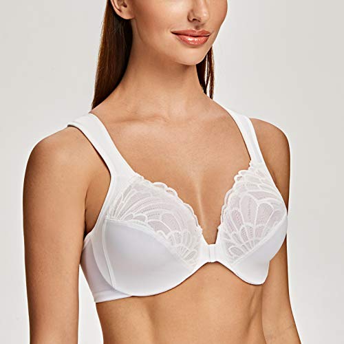 MELENECA Front Closure Bras for Women Plus Size Underwire Unlined Lace Cup Cushion Strap4