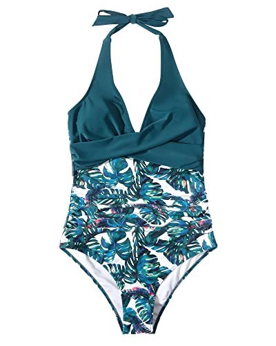 Image of SUUKSESS Women Sexy Tummy Control One Piece Swimsuits Halter Push Up Bathing Suits