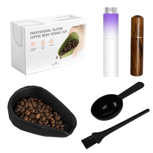 5 Pack Professional Silicone Coffee Bean Dosing Cup, Spray Bottle, WDT Espresso Coffee Stirrer Tool, Bean Spoon, Cleaning Brush?Coffee Bar Accessories for Static Reduction (Black)